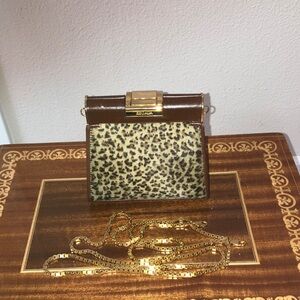 Escada Mini Leather Animal Print Fur Crossbody Luxury Handbag